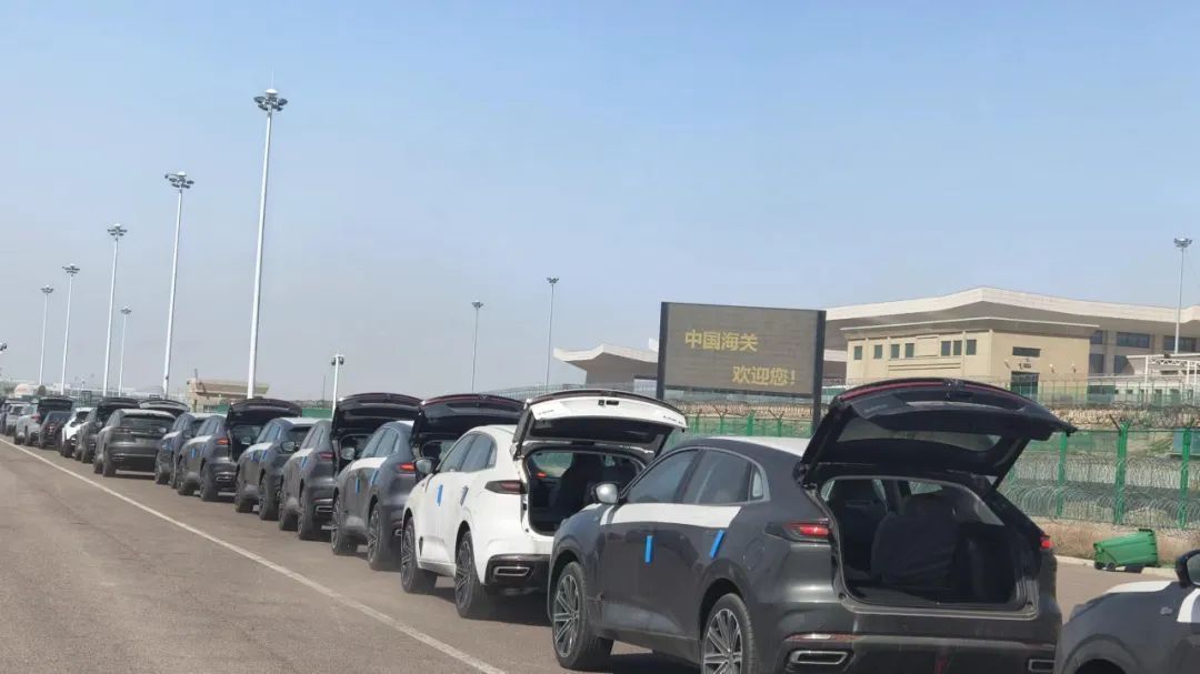 Vehicles awaiting export at Horgos